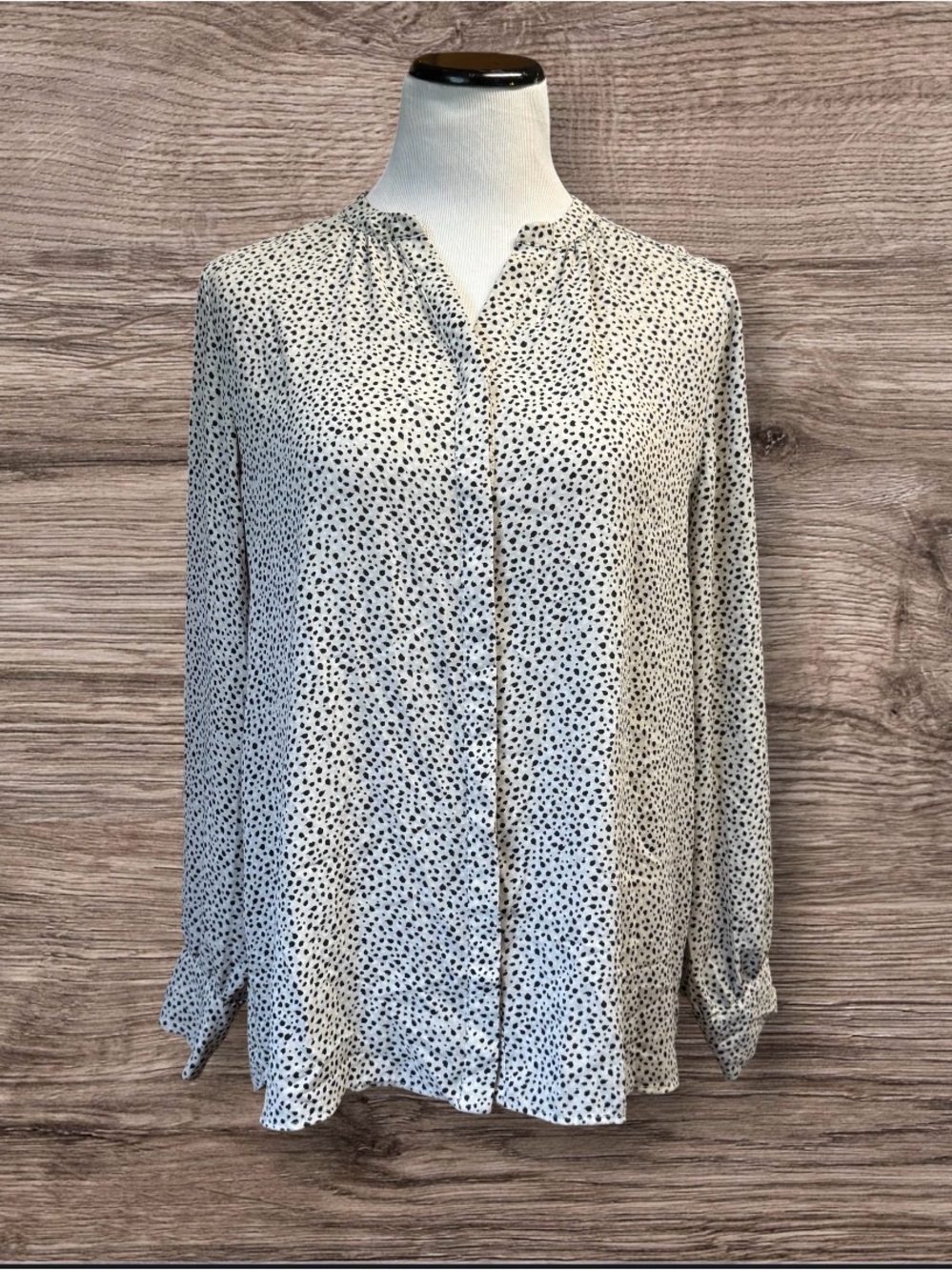 Selected Femme long-sleeve blouse in a cream/white and black abstract dot print